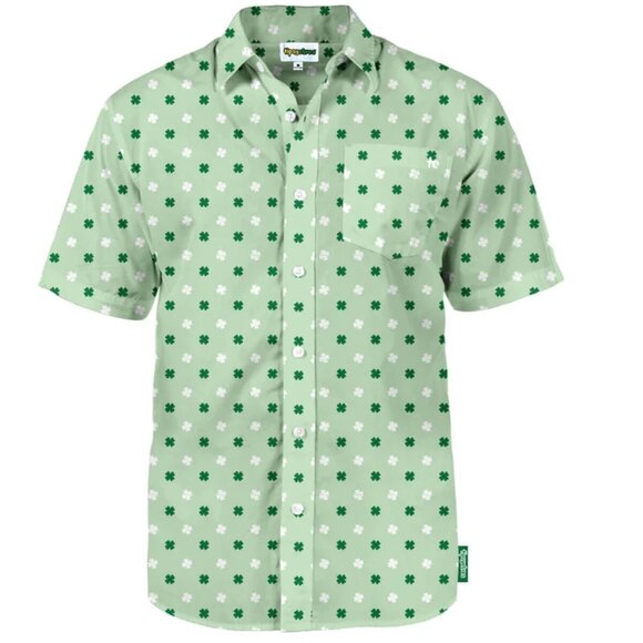Tipsy Elves Mens Green Clover Short Sleeve Button-Up Shirt St. Patricks Day S - Picture 1 of 8